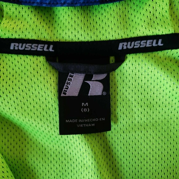 Youth Boys Russell‎ Blue Windbreaker Jacket M (8) Hooded Zip Pockets Lightweight - Picture 3 of 7